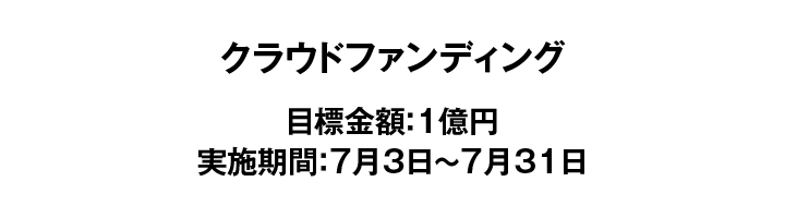クラウドファンディング　目標金額1億円 募集期間7月3日から7月31日まで